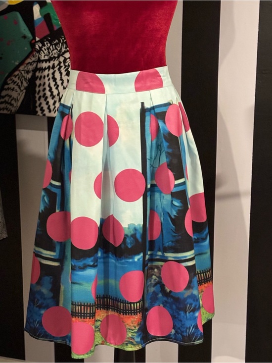 Dresses & Skirts - Aqua & Pink Polka Dot Midi Skirt